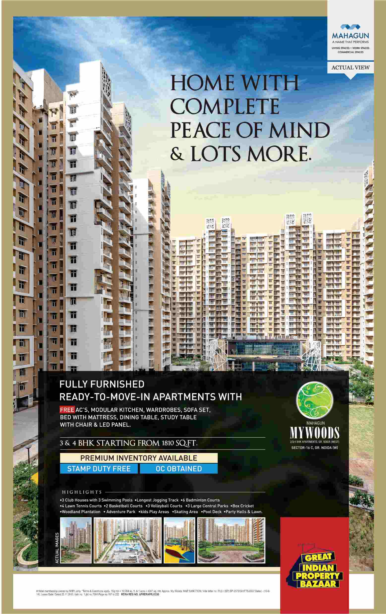 Reside in fully furnished ready to move apartments at Mahagun Mywoods in Greater Noida